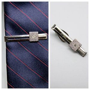 Vintage Square Crystal Stone Rectangle Tie Clip | Father's Day Gift | Groomsmen